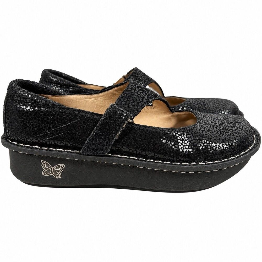 Alegria Dayna Mary Jane Womens EU 38 US 8-8.5 Black Shimmer Leather Shoes